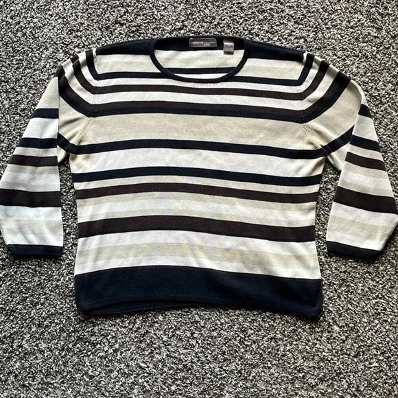 Valerie Stevens Black White Sweater Womens LP 100% Silk Preppy Feminine Elegant - Picture 1 of 7